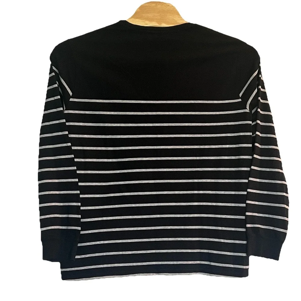 Polo Ralph Lauren XL/TG Black w/ Grey Stripe Long Sleeve Cotton Light Sweater‎